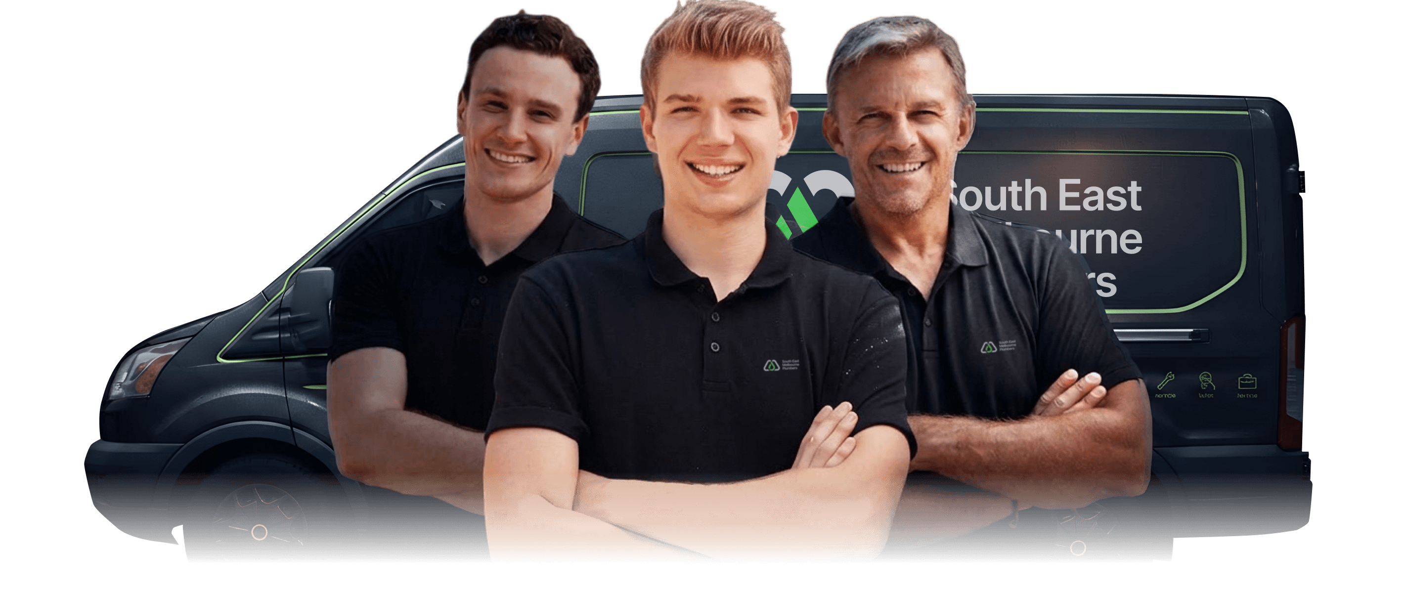 South East Melbourne Plumbers team in front of a branded service van